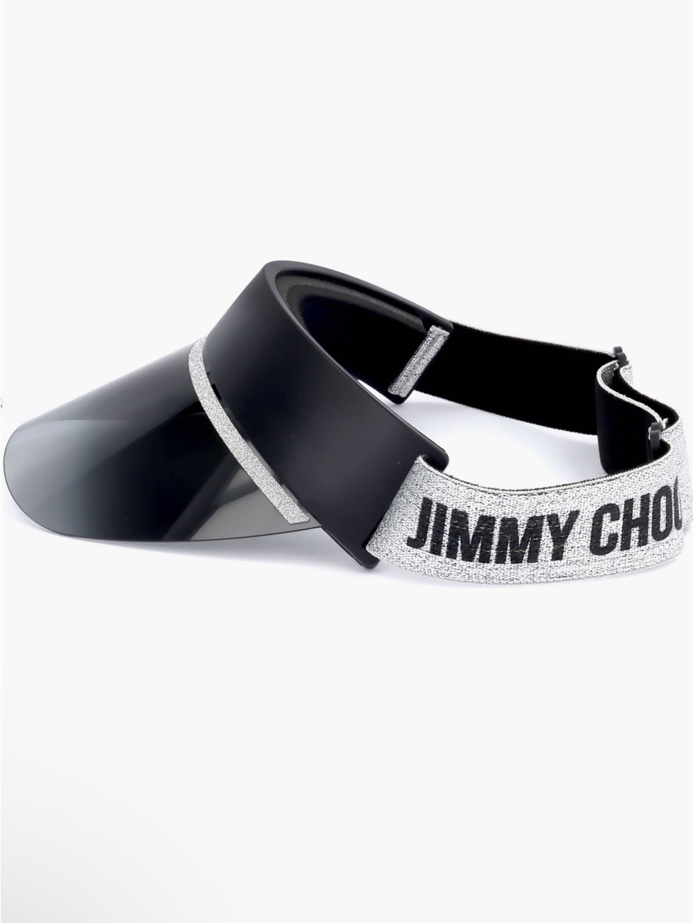 Jimmy Choo Black Silver Logo Visor Adjustable Luxury  Sun Hat NEW